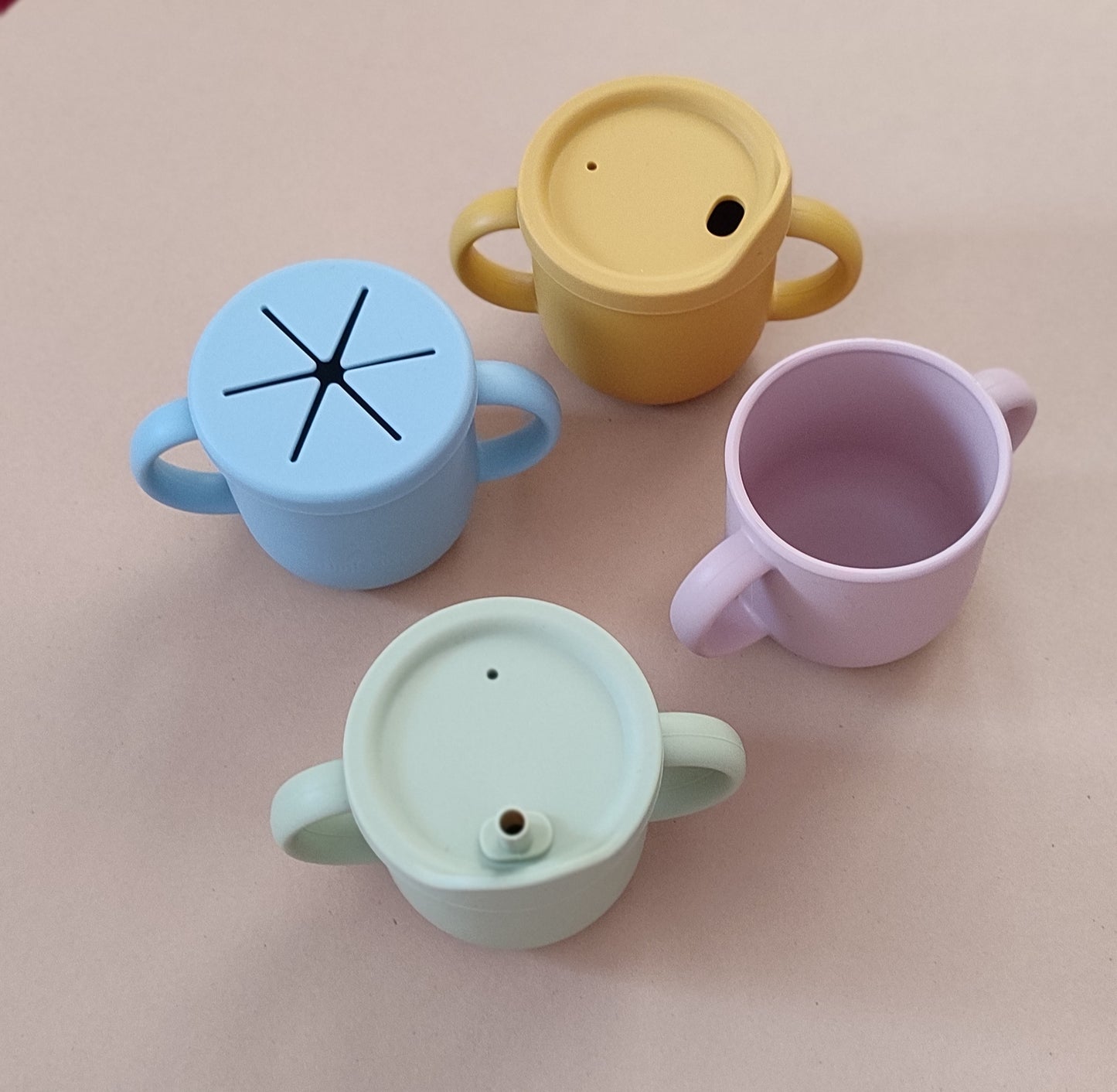 4 in 1 Silicone Sippy Cup with Snack Cup Lid - Dusky Blue