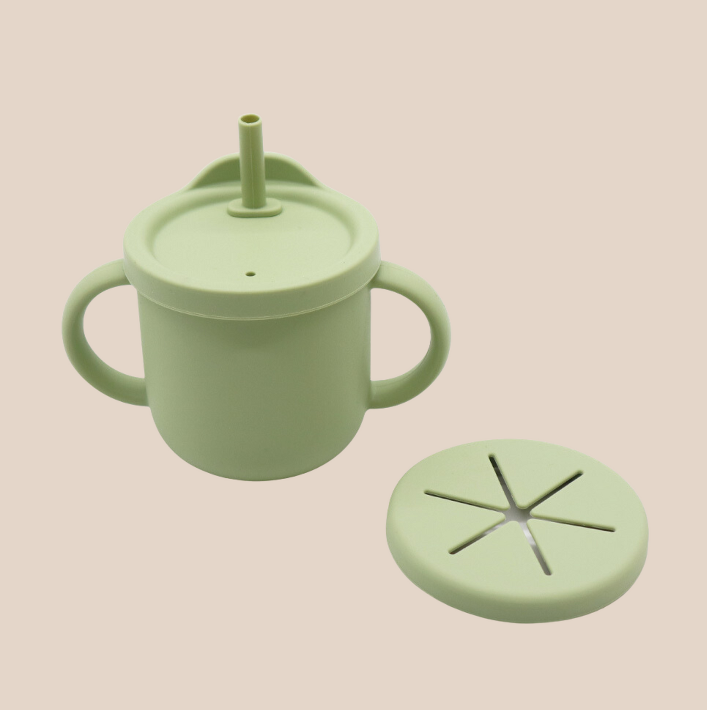 4 in 1 Silicone Sippy Cup with Snack Cup Lid - Olive