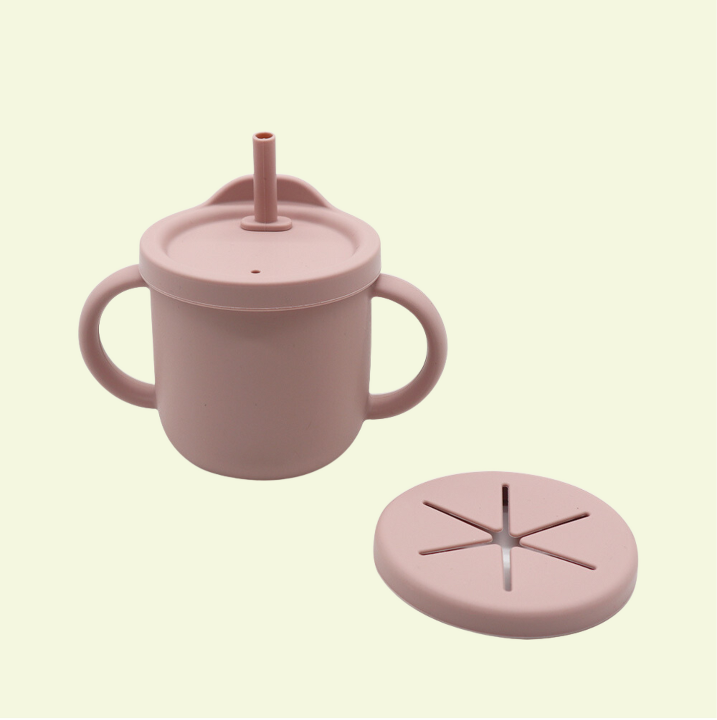 4 in 1 Silicone Sippy Cup with Snack Cup Lid - Rose Pink