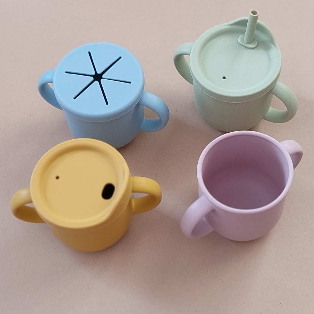 4 in 1 Silicone Sippy Cup with Snack Cup Lid - Olive