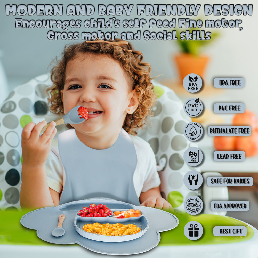 Silicone Baby Feeding Set - Weather - Dusky Blue