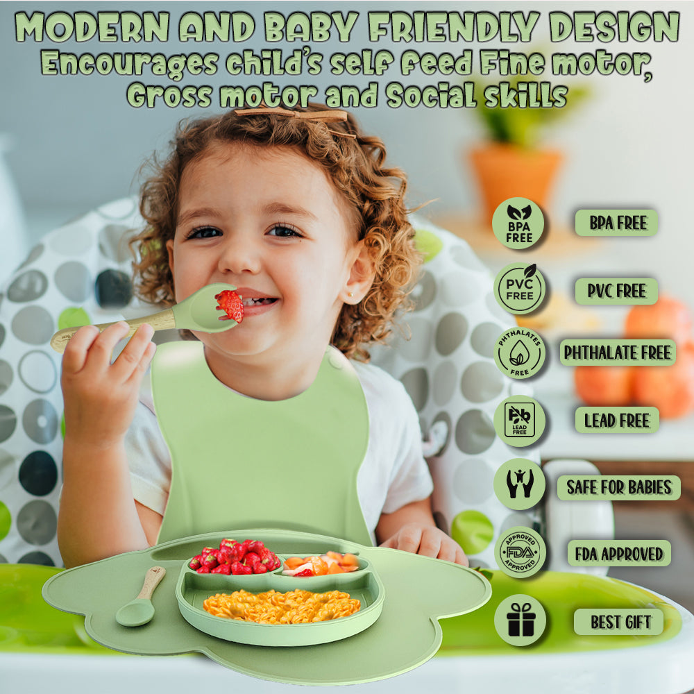 Silicone Baby Feeding Set - Weather - Olive