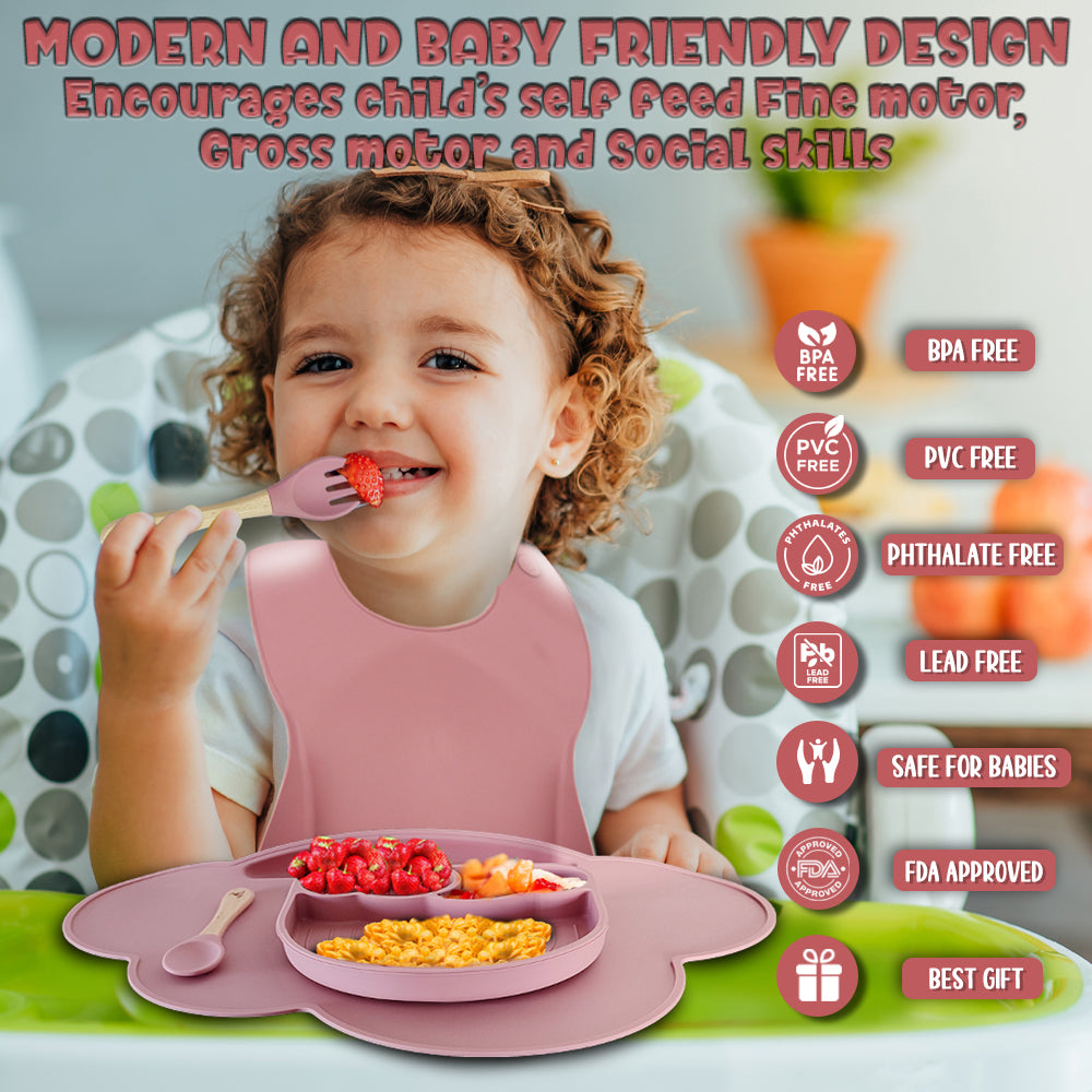 Silicone Baby Feeding Set - Weather - Dark Pink