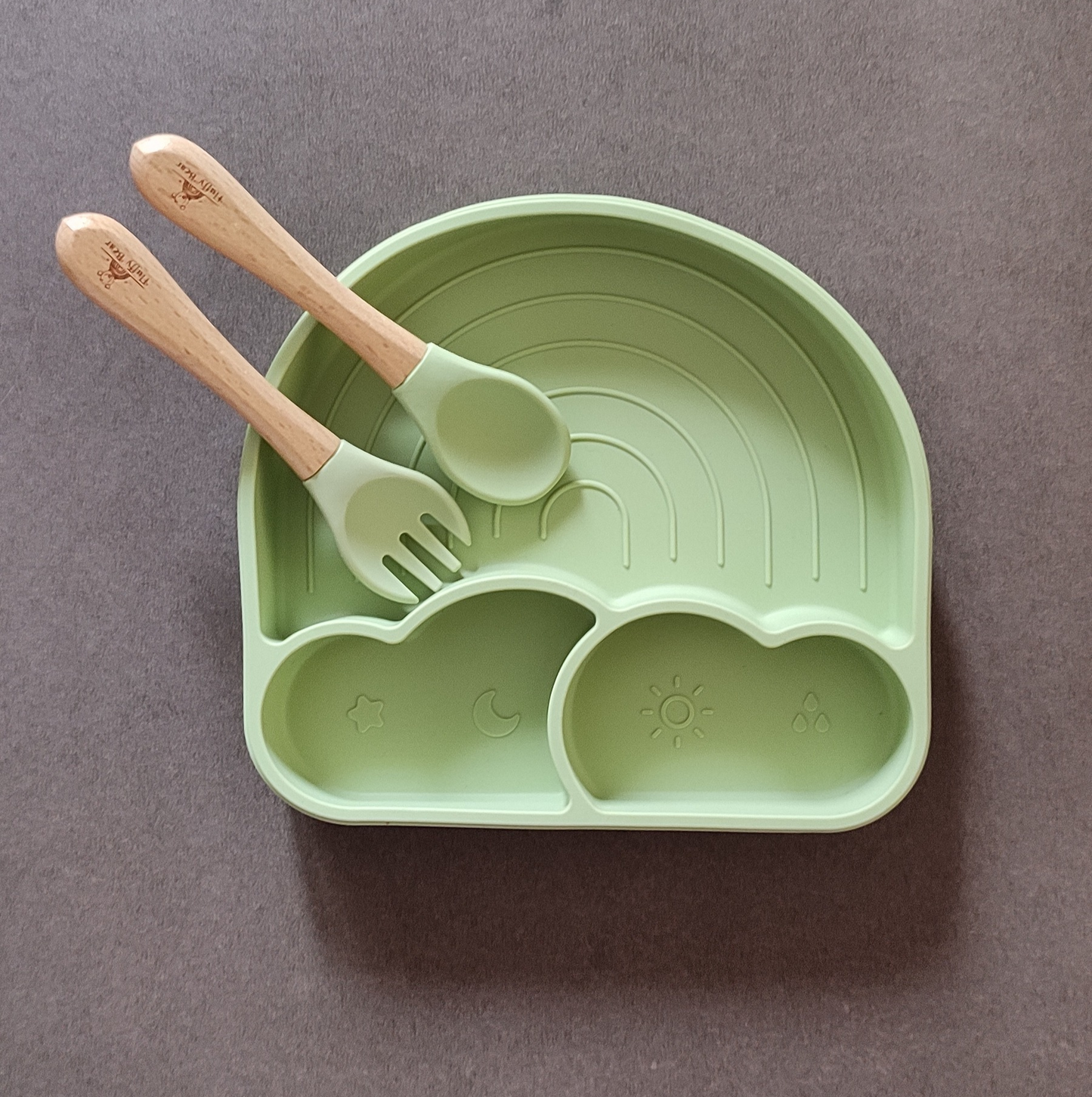 Silicone Divided Suction Plate (Rainbow) - Olive