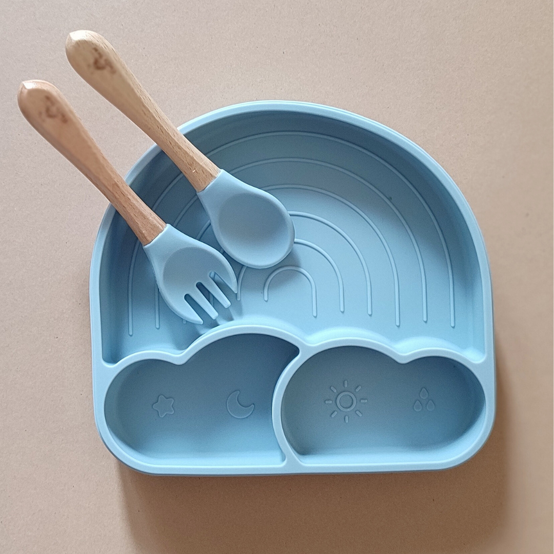 Silicone Divided Suction Plate (Rainbow) - Dusky Blue