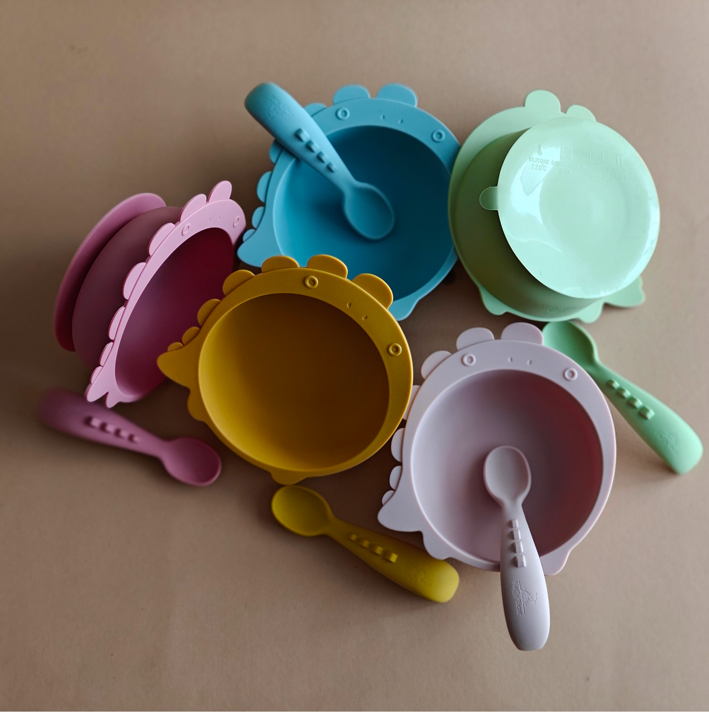 Silicone Dino Suction Bowl and Spoon Set - Mango