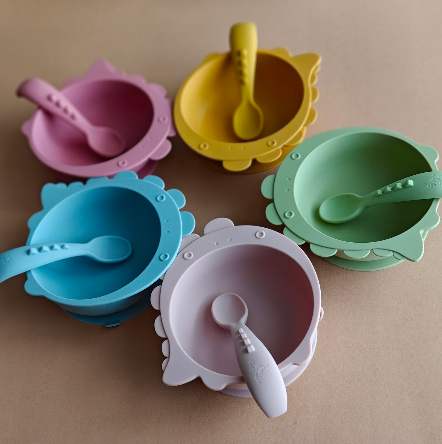 Silicone Dino Suction Bowl and Spoon Set - Mango
