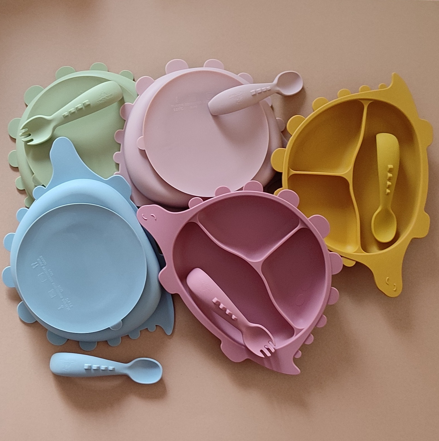 Silicone Divided Suction Plate (Dino) - Rose Pink