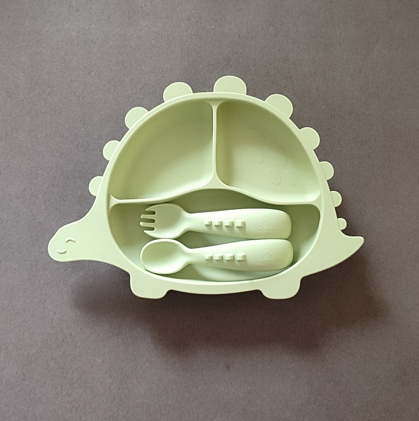 Silicone Divided Suction Plate (Dino) - Olive