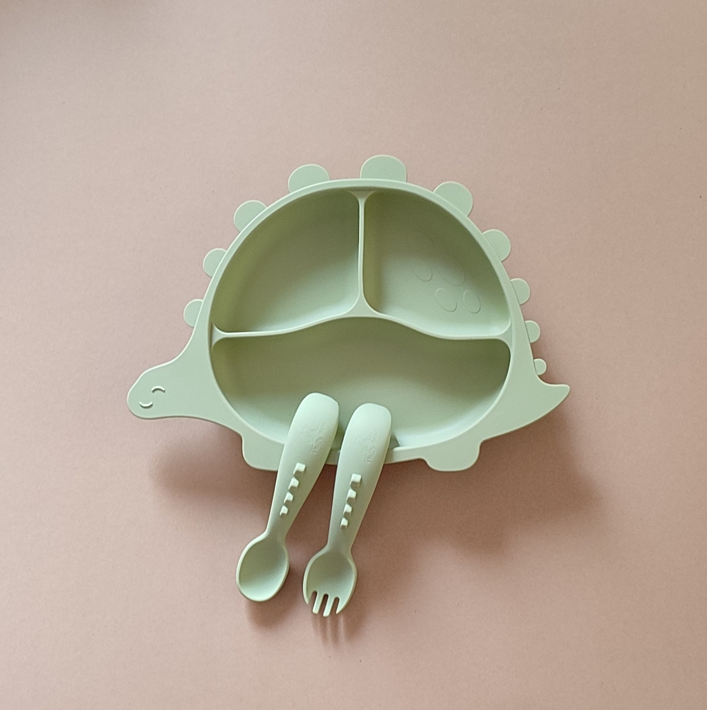 Silicone Divided Suction Plate (Dino) - Olive
