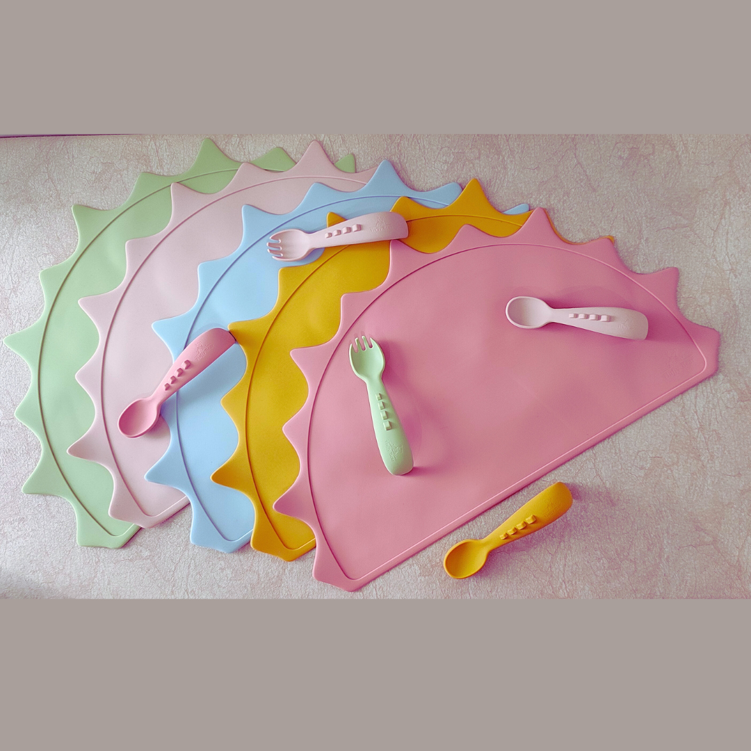 Silicone Baby Feeding Set - Dino - Rose Pink