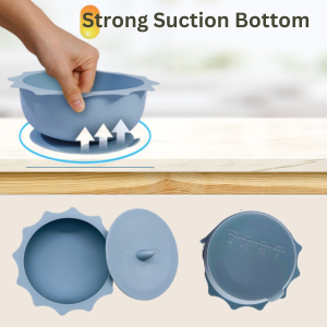 Silicone Sun Suction Bowl and Spoon Set - Dusky Blue