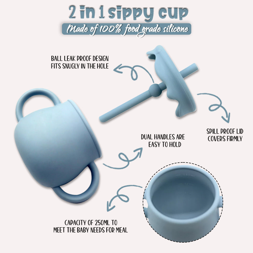 2 in 1 Honey Pot Sippy Cup - Dusky Blue