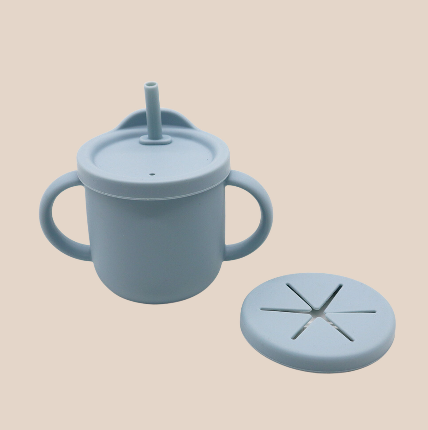 4 in 1 Silicone Sippy Cup with Snack Cup Lid - Dusky Blue