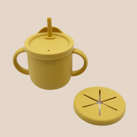 4 in 1 Silicone Sippy Cup with Snack Cup Lid - Mango
