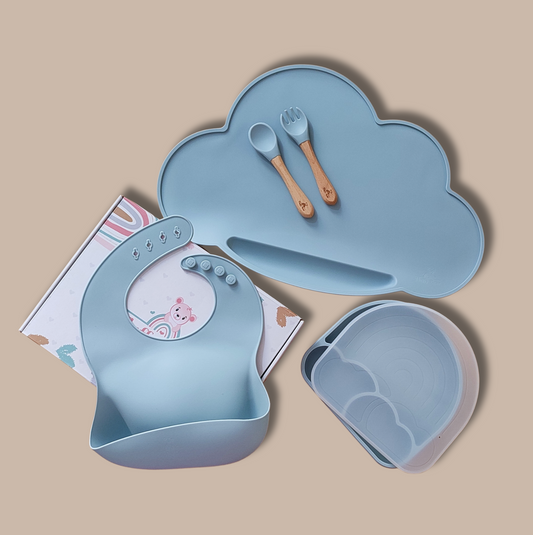 Silicone Baby Feeding Set - Weather - Dusky Blue