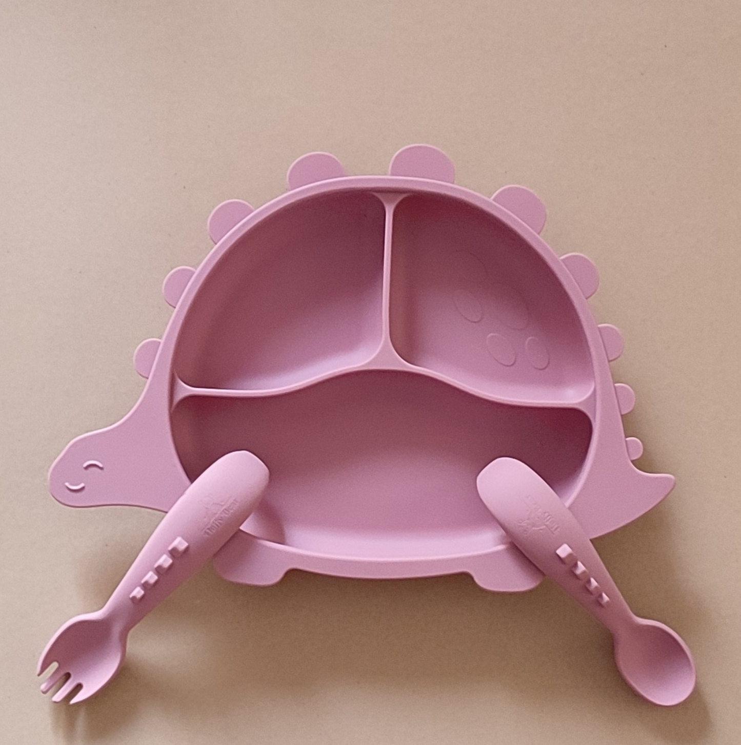 Silicone Baby Feeding Set - Dino - Dark Pink