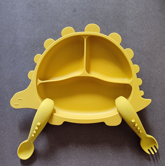 Silicone Divided Suction Plate (Dino) - Mango