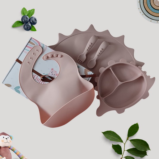 Silicone Baby Feeding Set - Dino - Rose Pink
