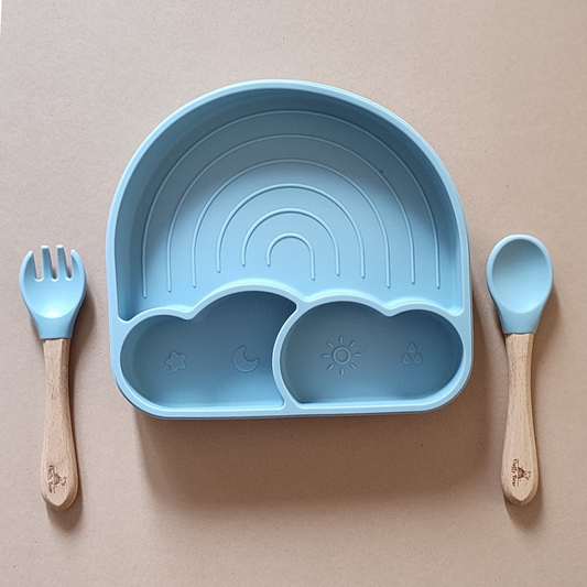 Silicone Divided Suction Plate (Rainbow) - Dusky Blue