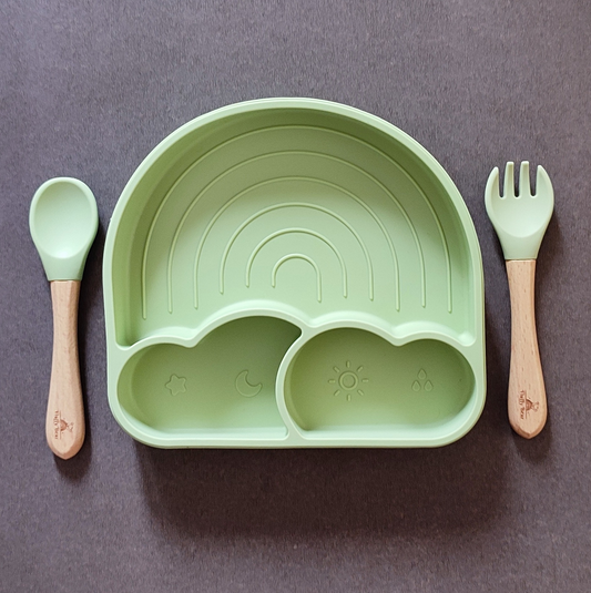 Silicone Divided Suction Plate (Rainbow) - Olive