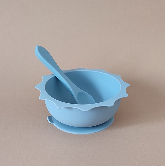 Silicone Sun Suction Bowl and Spoon Set - Dusky Blue