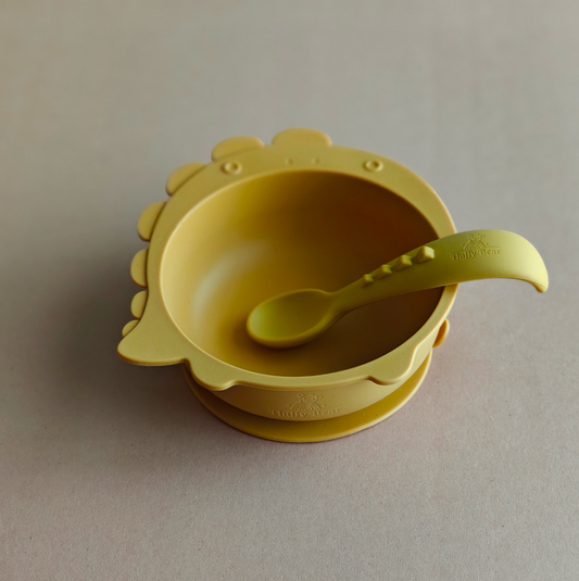 Silicone Dino Suction Bowl and Spoon Set - Mango