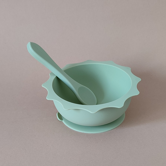 Silicone Sun Suction Bowl and Spoon Set - Olive