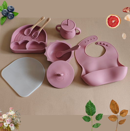 Silicone Baby Feeding Set - Weather - Dark Pink