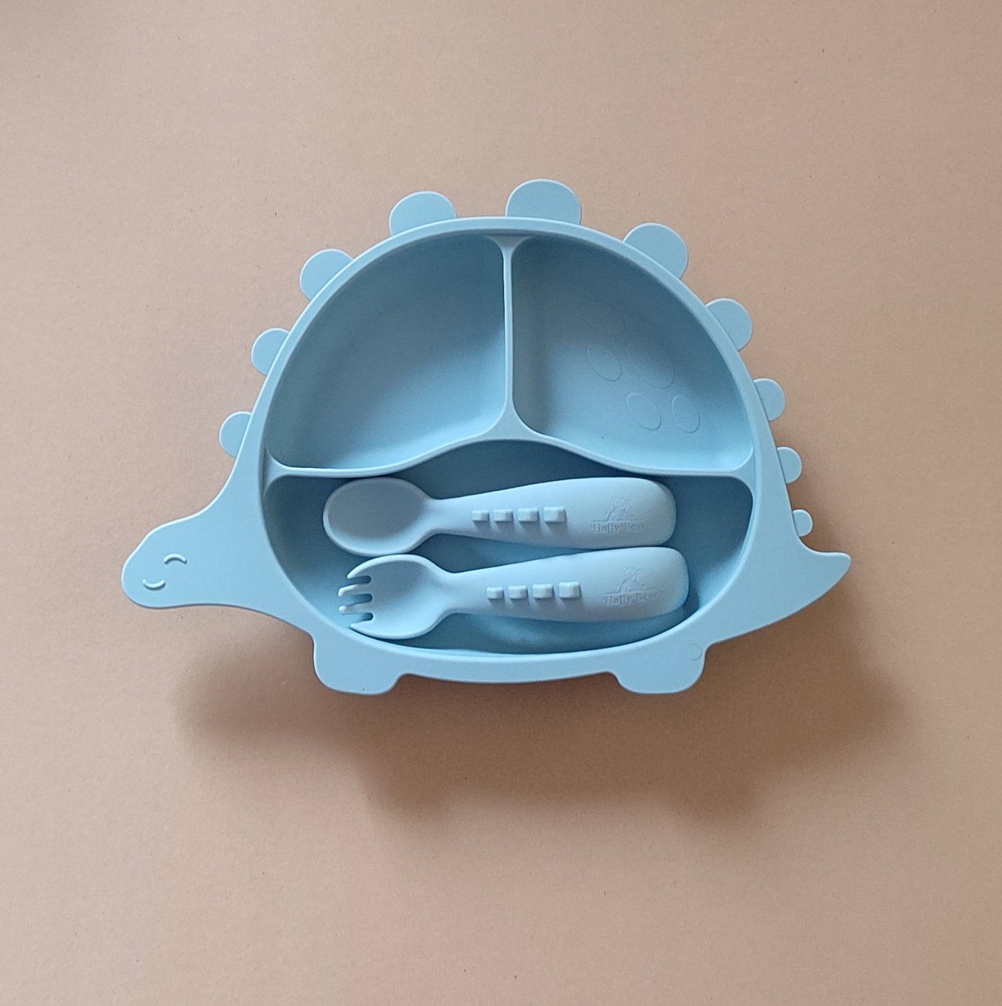 Silicone Baby Feeding Set - Dino - Dusky Blue