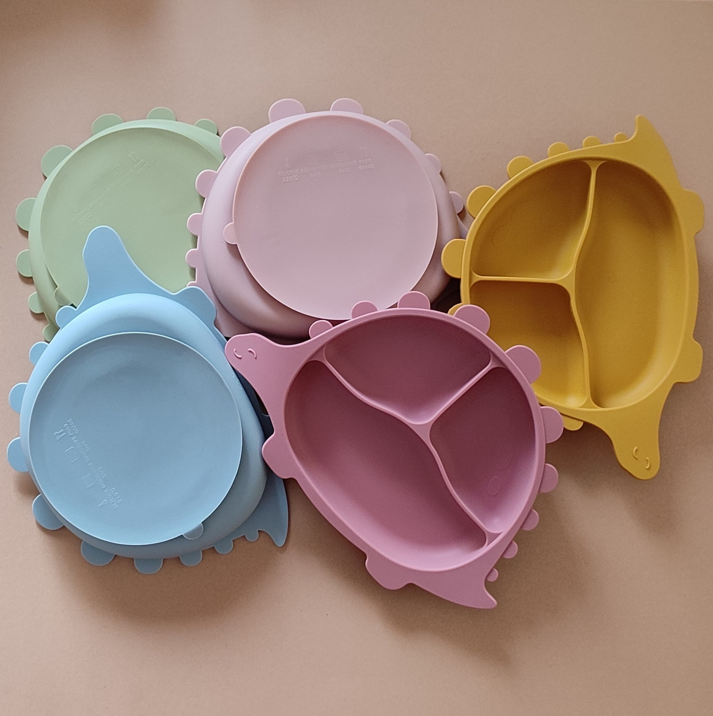 Silicone Divided Suction Plate (Dino) - Rose Pink