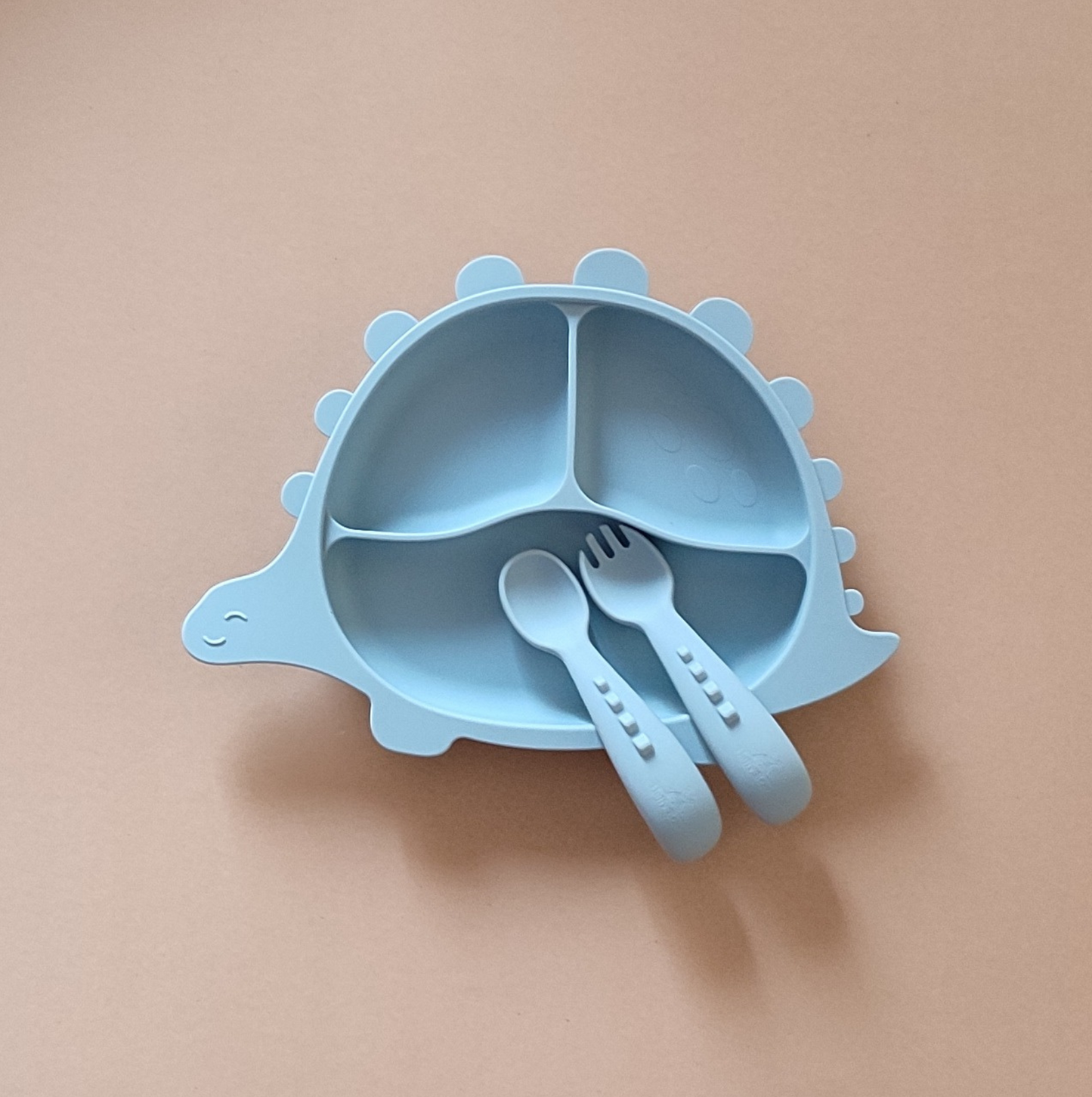 Silicone Divided Suction Plate (Dino) - Dusky Blue