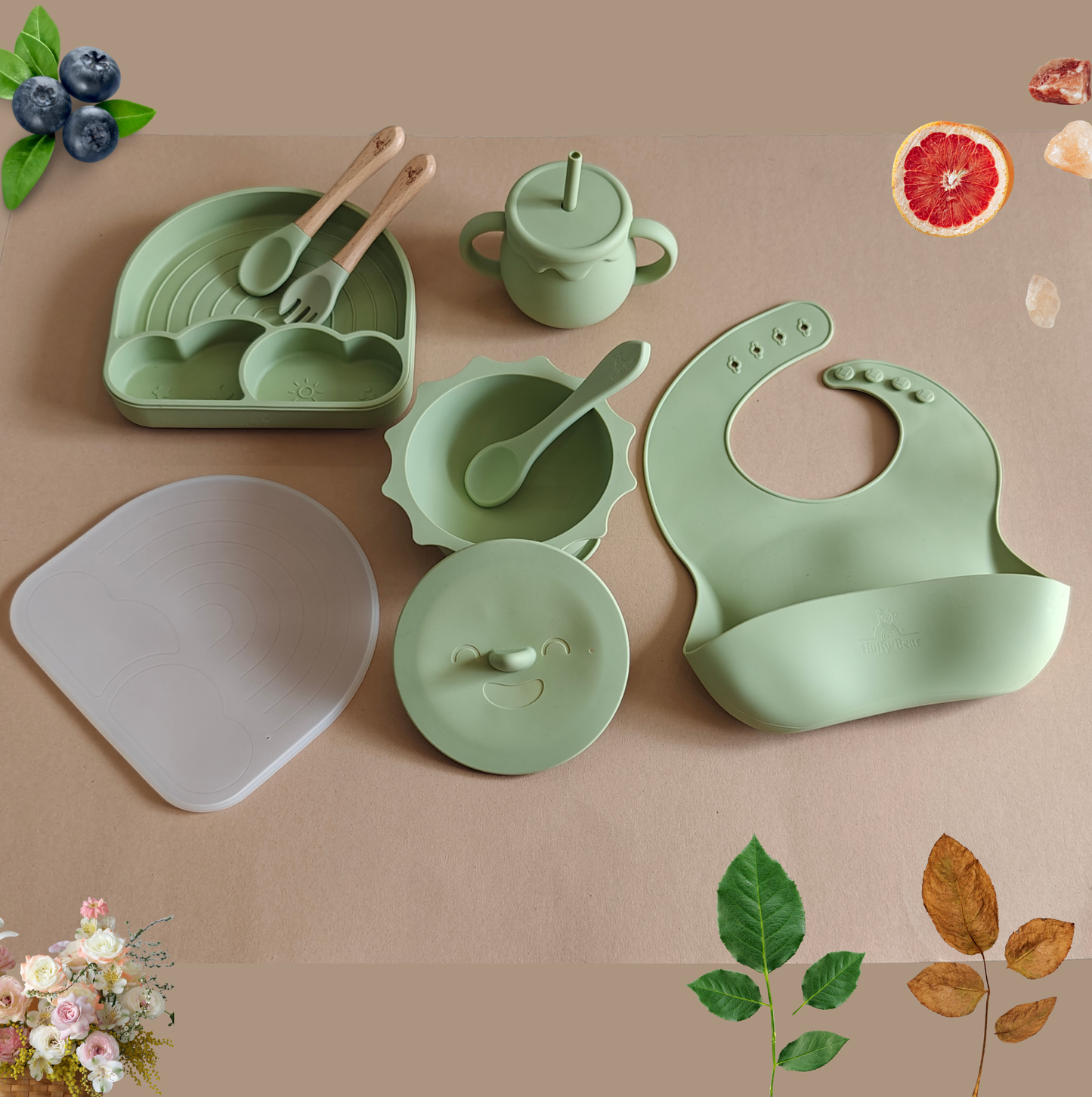 Silicone Baby Feeding Set - Weather - Olive