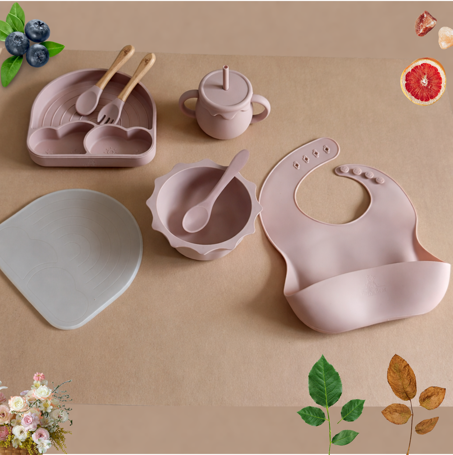 Silicone Baby Feeding Set - Weather - Rose Pink