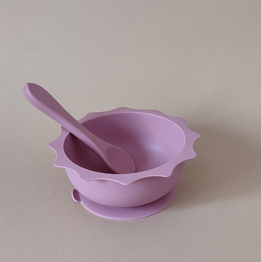 Silicone Sun Suction Bowl and Spoon Set - Dark Pink