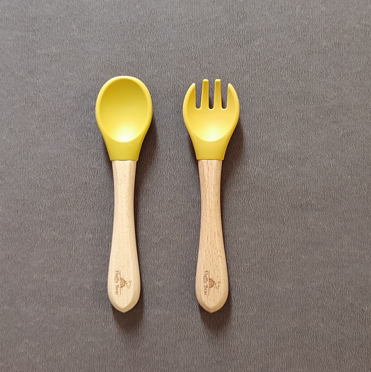 Silicone Wooden Spoon and Fork Set - Mango