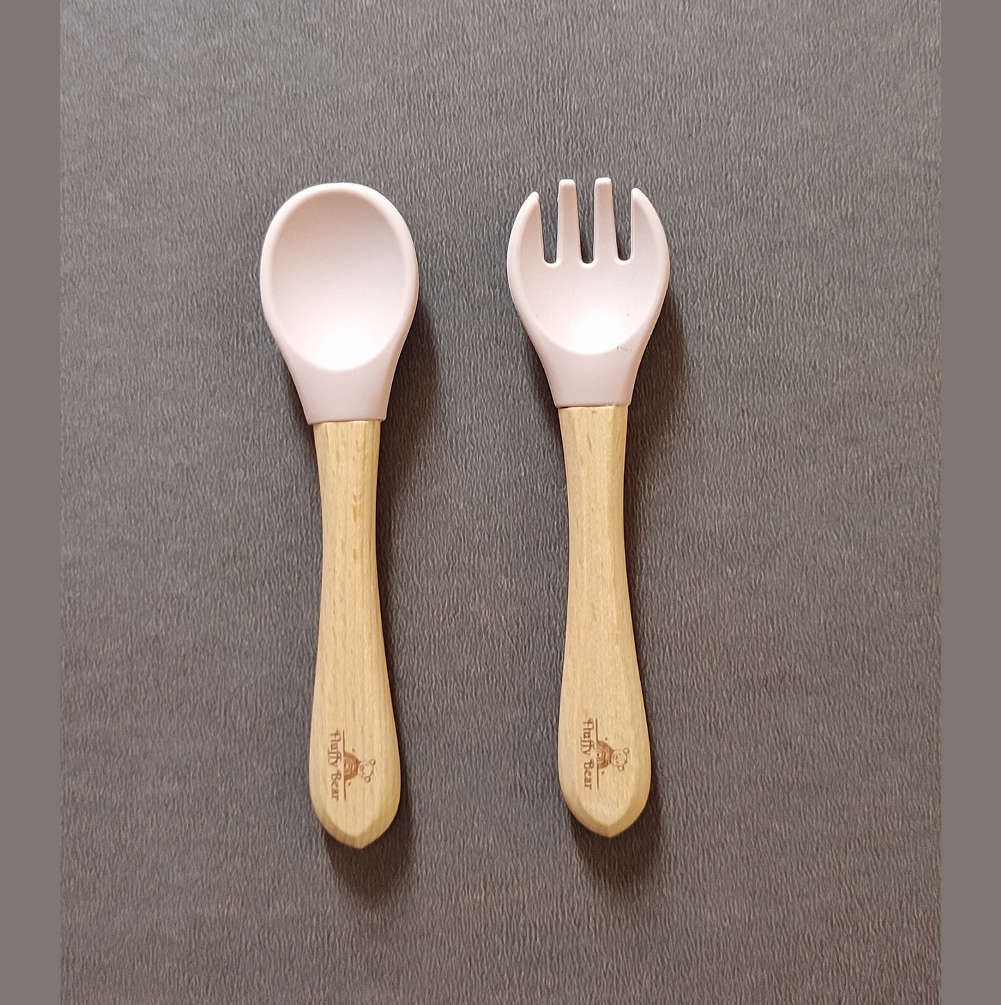 Silicone Wooden Spoon and Fork Set - Rose Pink